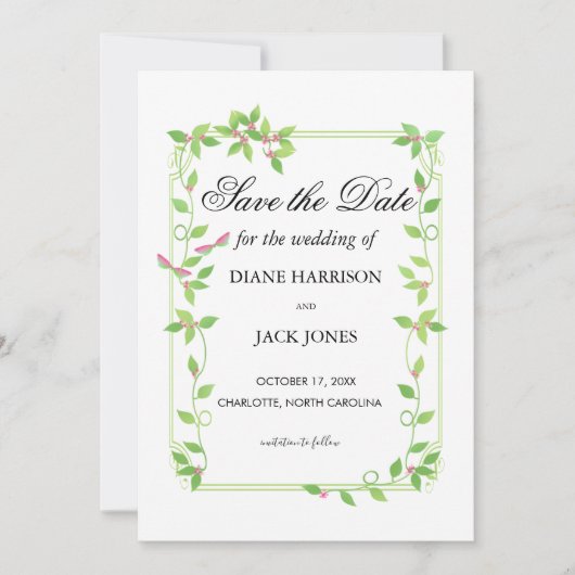 Invitation Bourgeons roses sur une annonce de mariage Save Th (Devant)