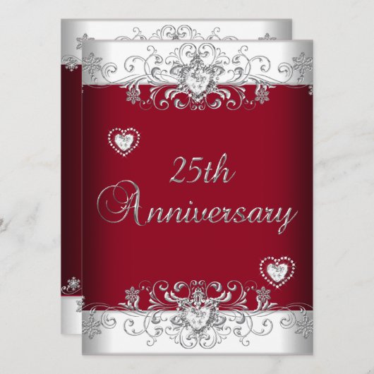 Invitation Bourgogne 25e Anniversaire de Mariage Diamant Cœur (Devant / Derrière)