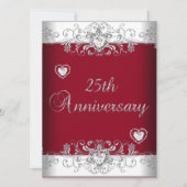 Invitation Bourgogne 25e Anniversaire de Mariage Diamant Cœur (Devant)
