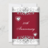 Invitation Bourgogne 25e Anniversaire de Mariage Diamant Cœur (Devant)