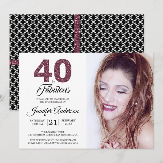 Invitation Bourgogne 40 et fabuleux 40e anniversaire Photo (Devant / Derrière)