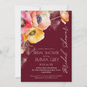 Invitation Bourgogne & Aquarelle rouge Fête des mariées flora (Devant)