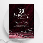 Invitation Bourgogne Argent Agate 30e anniversaire<br><div class="desc">Bourgogne et argent agate 30e anniversaire invitation de fête. Design élégant et moderne avec vin de marsala, arrière - plan de géode de marbre d'aquarelle rouge foncé, faux parties scintillant argent et script de typographie. Carte invitation branchée parfaite pour une célébration anniversaire féminine élégante. Invitations Zazzle imprimées ou téléchargement instantané...</div>