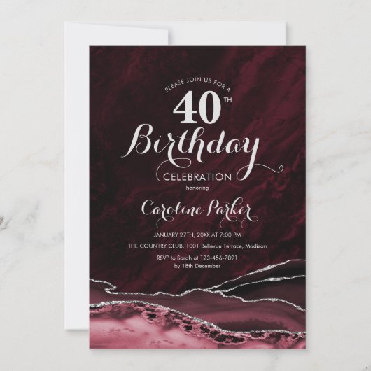 Invitation Bourgogne Argent Agate 40e anniversaire (Devant)