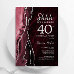 Invitation Bourgogne Argent Agate Surprise 40e anniversaire<br><div class="desc">Gate de Bourgogne et d'argent surprise 40e anniversaire invitation de fête. Design élégant et moderne avec marsala vin d'aquarelle foncé agate marbre arrière - plan, faux parties scintillant argent et typographie script. Carte invitation branchée parfaite pour une célébration anniversaire féminine élégante. Invitations Zazzle imprimées ou téléchargement instantané modèle imprimable numérique....</div>