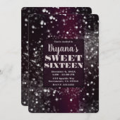 Invitation Bourgogne & Argent Éclairage doux 16 Party (Devant / Derrière)