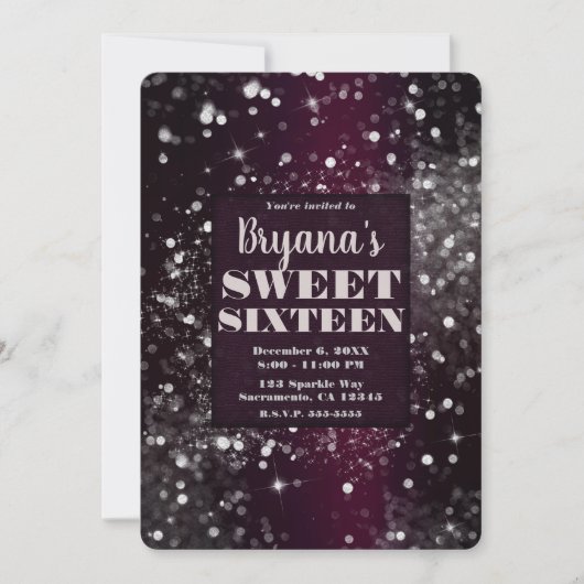 Invitation Bourgogne & Argent Éclairage doux 16 Party (Devant)