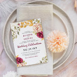 Invitation Bourgogne automnal Mariage de Parties scintillant<br><div class="desc">Une élégante invitation de mariage avec un burgandy profond et des roses rose pastel au feuillage d'automne sur un arrière - plan blanc chic classique,  décoré de confettis de parties scintillant en faux or et d'un modèle mariage facile à customiser.</div>
