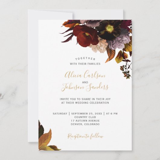 Invitation Bourgogne automne automne automne fleurs rustique  (Devant)