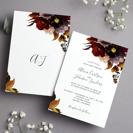 Invitation Bourgogne automne automne automne fleurs rustique