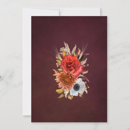 Invitation Bourgogne Automne Fleurs Élégant Script 40e Annive (Dos)