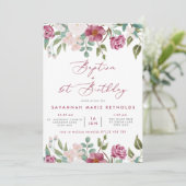 Invitation Bourgogne & Baptême Floral Rose & 1er Anniversaire (Debout devant)