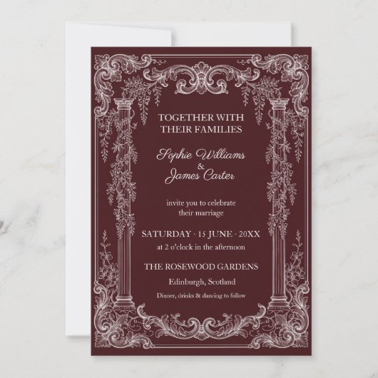 Invitation Bourgogne Baroque Rococo Argent Orné (Devant)