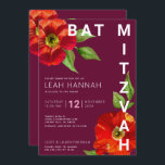 Invitation Bourgogne Bat mitzvah Floral Aquarelle moderne<br><div class="desc">Soyez fier, réjouissez-vous et présentez ce jalon de votre Bat mitzvah préféré avec cette invitation sophistiquée et personnalisée ! Une aquarelle chic, étonnante, florale avec un style san serif moderne recouvre un arrière - plan bordeaux. Personnalisez le texte personnalisé avec le nom, la date et les informations de votre Bat...</div>