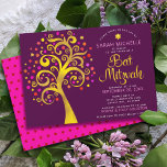 Invitation Bourgogne Bat mitzvah moderne Gold Foil Arbre de v<br><div class="desc">Soyez fier, réjouissez-vous et présentez cette étape importante de votre Bat mitzvah préféré ! Ce faux arbre graphique en feuille d'or avec rose, orange et rouge brillant Star de David et point "feuilles" sur un riche arrière - plan bordeaux violet est l'invitation parfaite pour cette occasion spéciale. Une toute petite...</div>