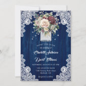 Invitation Bourgogne Beige Navy Blue Mason Jar Floral Mariage (Devant)
