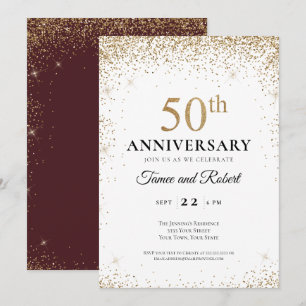 Invitation Bourgogne blanc or 50e anniversaire de mariage