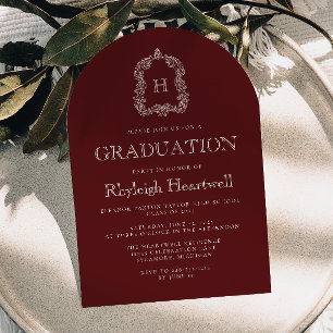Invitation Bourgogne Blason à Monogramme en Arc pour Fête de