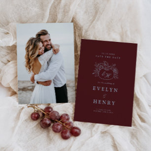 Invitation Bourgogne Bleu Poussiéreux Save the Date d'Automne