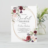 Invitation Bourgogne bleu rose floral or vert nuptiale (Debout devant)