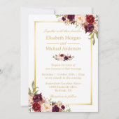 Invitation Bourgogne Blush Bloom Floral Gold Frame Mariage (Devant)