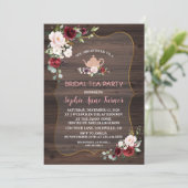 Invitation Bourgogne Blush Fleurs Bois Bridal Tea Party (Debout devant)
