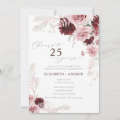 Invitation Bourgogne Blush Floral 25e anniversaire Mariage (Devant)