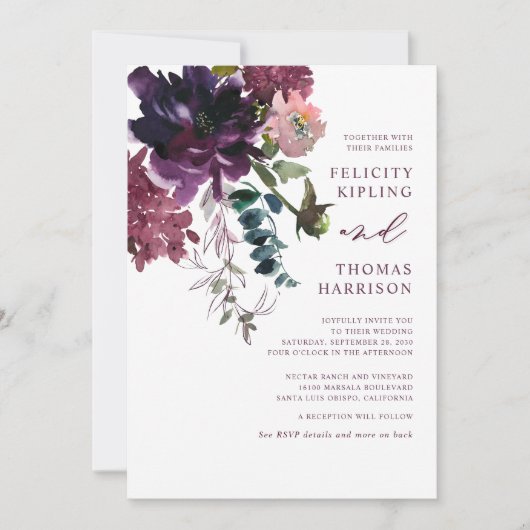 Invitation Bourgogne & Blush Floral Botanery Mariage (Devant)