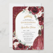 Invitation Bourgogne Blush Floral Fleurs Arch Quinceanera (Devant)