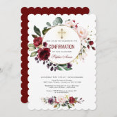 Invitation Bourgogne Blush Floral Gold Cross Confirmation (Devant / Derrière)