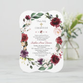 Invitation Bourgogne Blush Floral Gold First Holy Communion (Debout devant)