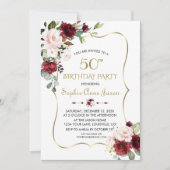 Invitation Bourgogne Blush Floral Gold Frame 50e anniversaire (Devant)