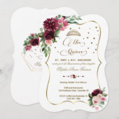 Invitation Bourgogne Blush Floral Mis Quince Quinceañera (Devant / Derrière)