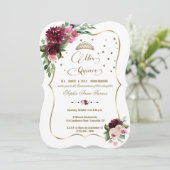 Invitation Bourgogne Blush Floral Mis Quince Quinceañera (Debout devant)