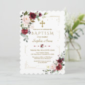 Invitation Bourgogne Blush Floral Parties scintillant Or Cadr (Debout devant)
