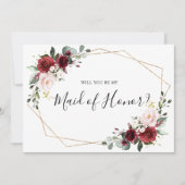 Invitation Bourgogne Blush Floral Serez-vous ma femme d'honne (Devant)