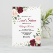 Invitation Bourgogne Blush Floral Sweet 16 Anniversaire (Debout devant)