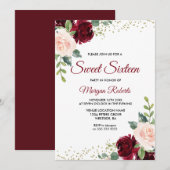 Invitation Bourgogne Blush Floral Sweet 16 Anniversaire (Devant / Derrière)