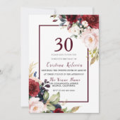 Invitation Bourgogne Blush Floral Womans Hommes 30e anniversa (Devant)