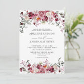 Invitation Bourgogne & Blush Peony Rose Mariage Floral (Debout devant)
