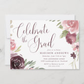 Invitation Bourgogne & Blush Pink Floral Graduation Party (Devant)