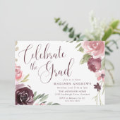 Invitation Bourgogne & Blush Pink Floral Graduation Party (Debout devant)
