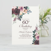 Invitation Bourgogne Blush rose Feuilles floraux 60e annivers (Debout devant)