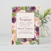 Invitation Bourgogne Blush rose Floral 100e anniversaire (Debout devant)