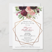 Invitation Bourgogne & Blush Rose Floral & Frame Graduation (Devant)