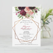 Invitation Bourgogne & Blush Rose Floral & Frame Graduation (Debout devant)