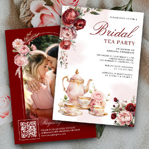 Invitation Bourgogne Blush Rose Floral Tea Party Fête des mar