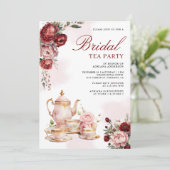 Invitation Bourgogne Blush Rose Floral Tea Party Fête des mar (Debout devant)