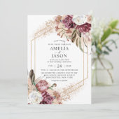 Invitation Bourgogne, Blush & Rose Gold Elegant Boho Invitati (Debout devant)