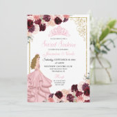 Invitation Bourgogne Blush rose Sweet sixteen Floral Annivers (Debout devant)